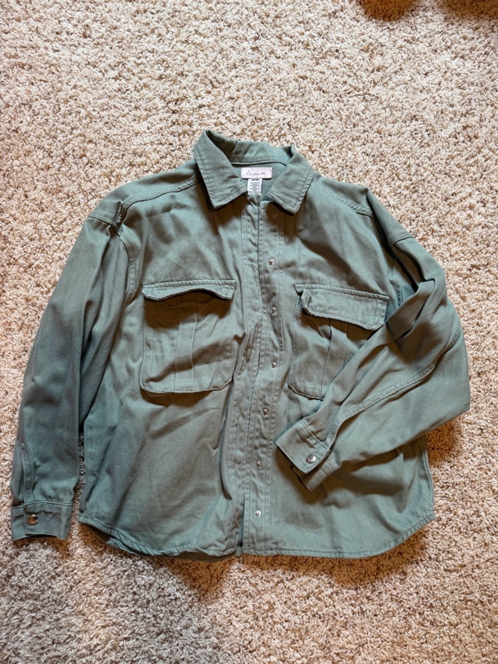 if it were me Olive Green Casual Button-Down Utility Shirt